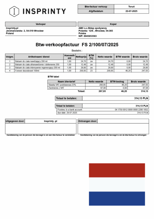 Faktura Sprzedaży – wersja niderlandzka (Subiekt nexo PRO) - obrazek 2