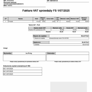 Faktura Sprzedaży z listą wydań WZ
