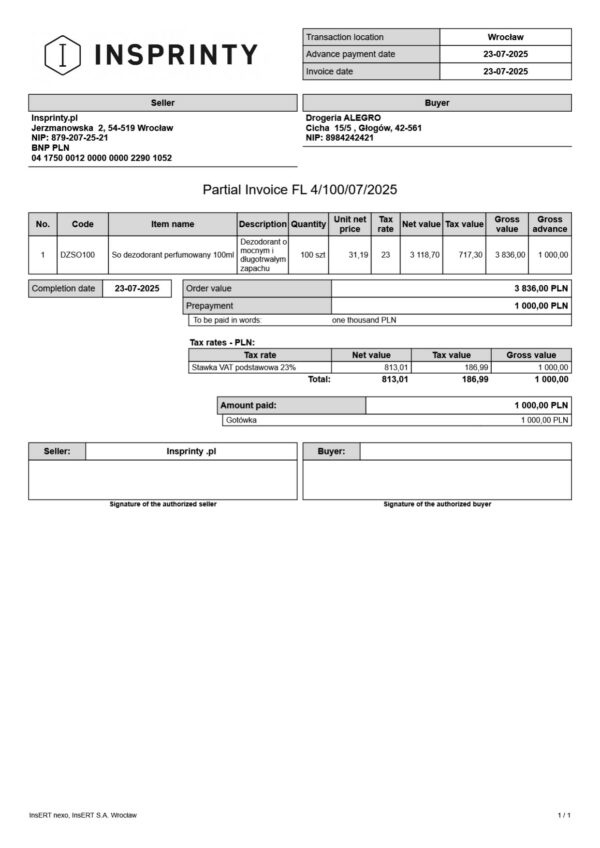 Angielska faktura zaliczkowa + końcowa (Partial + Final Invoice) - obrazek 3