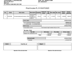 Angielska faktura zaliczkowa + końcowa (Partial + Final Invoice)