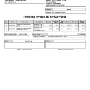 Angielska faktura pro forma (Proforma Invoice)