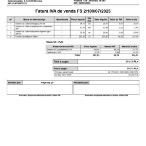🧾 Wzorzec wydruku Faktury Sprzedaży – wersja portugalska (Subiekt nexo PRO)