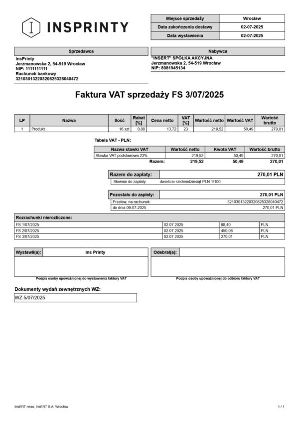 faktura sprzedaży lista WZ Subiekt nexo