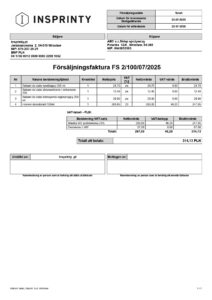 🧾 Wzorzec wydruku Faktury Sprzedaży – wersja szwedzka (Subiekt nexo PRO)