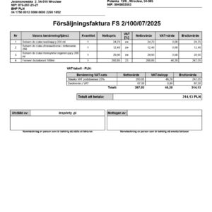 🧾 Wzorzec wydruku Faktury Sprzedaży – wersja szwedzka (Subiekt nexo PRO)