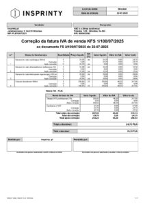 Wzorzec wydruku Korekty Faktury Sprzedaży – wersja portugalska (Subiekt nexo PRO)