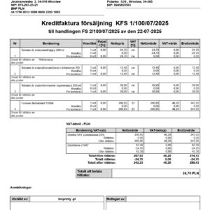 Szwedzka Korekta Faktury Sprzedaży – (Subiekt nexo PRO)