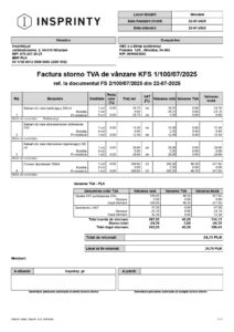 Rumuńska korekta faktury (Factura storno TVA de vânzare)