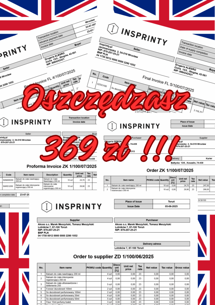 Zestaw dokumentów anglojęzycznych – Proforma, Zaliczkowa, ZK, ZD (Subiekt nexo PRO)