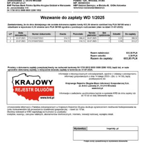 wezwanie do zapłaty Subiekt Nexo KRD