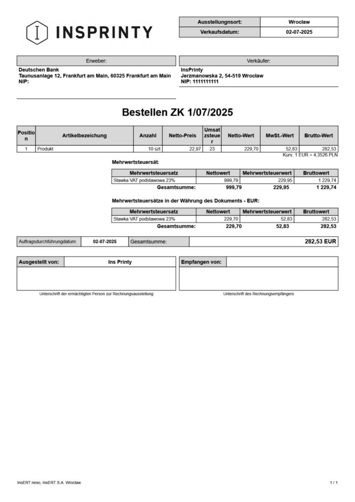 Niemieckie Zamówienie Klienta (ZK)- Subiekt nexo PRO
